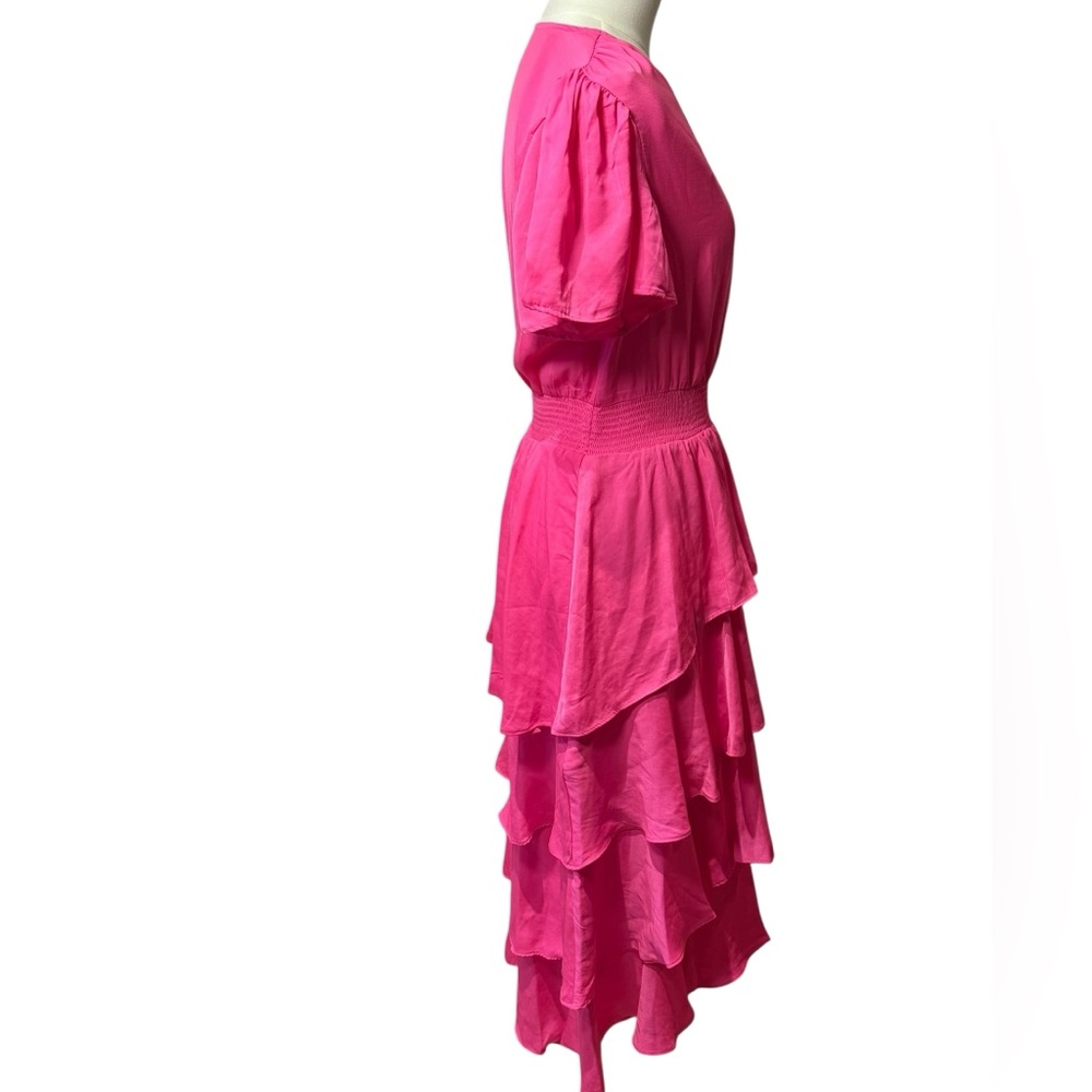 NWT - Vince Camuto Hot Pink Tiered Satin Midi Dress Size XS - Picture 3 of 7